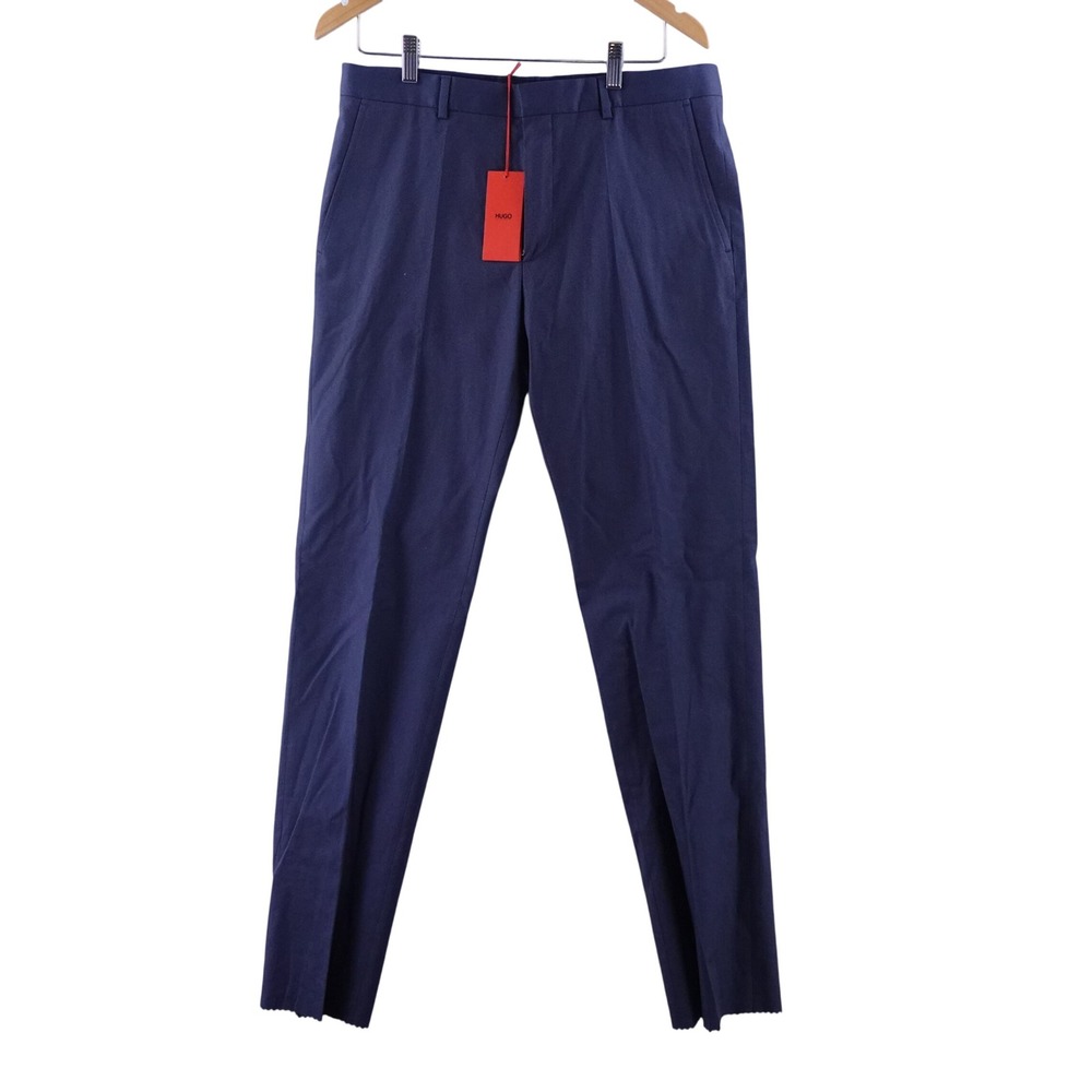 Hugo Boss Mens 34R Unhemmed Hamen1 Navy Blue Micro Texture Slim Dress Pants NWT
